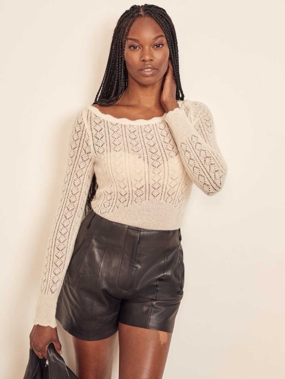 Reformation Cream Alpaca Cropped Sweater